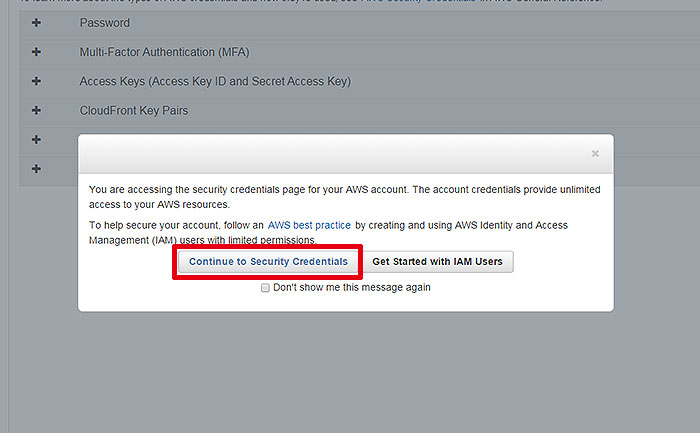continue to security credentials